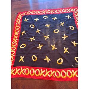 Paloma Picasso Silk Scarf 24x24 Hugs & Kisses XO Black Red Gold vintage Italy